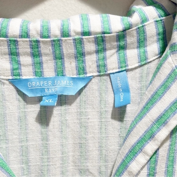 DRAPER JAMES RSVP Women’s Blue White Stripe Button Up Linen Blend Bodysuit XL - Picture 6 of 8
